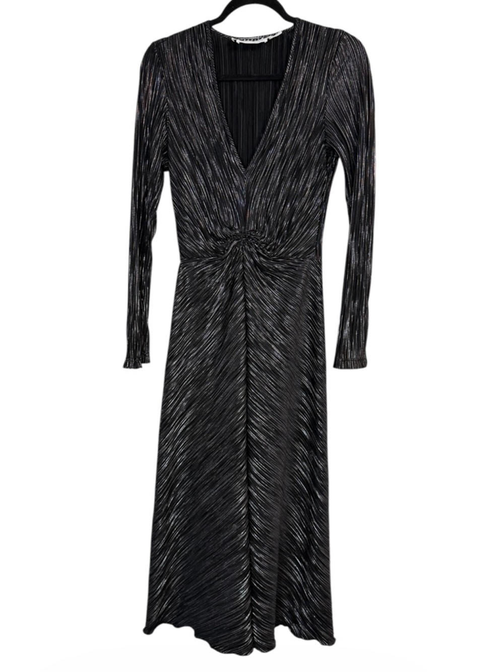 Rotate Birger Christensen Number 7 Pleated Midi Dress Black Metallic
